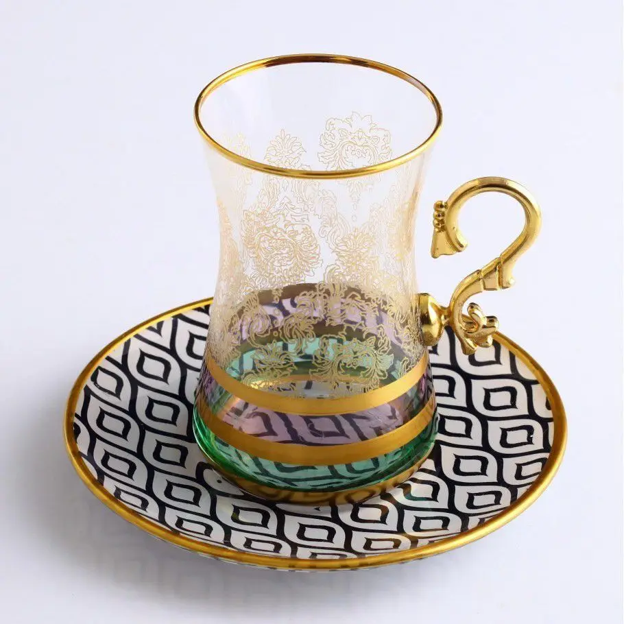 

DOLBOVIPaşabahçe Decorated Tea cup Pad, 6 Personality-Tuna Gold 3 mug кружка coffee cup cup اكواب قهوه tazas