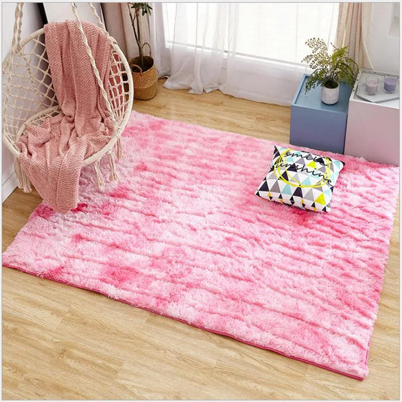 Tie-dyed Gradient Carpet Plush Fluffy Floor Protection Mat Living Bedroom Bedside Rug Children's Game Crawling Carpet Home Decor