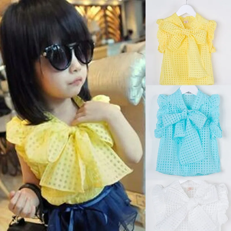 Girls Blouse Shirts Big Bowknot Sleeveless summer girl blouses children shirt Kids Clothing for Girls Clothes Tops
