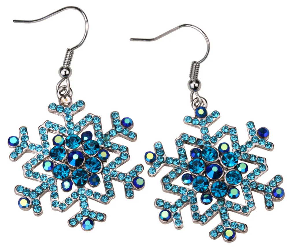 Snowflake dangle drop earrings blue white christmas holidays decorations oranments gifts for women girls fashion jewelry ED14