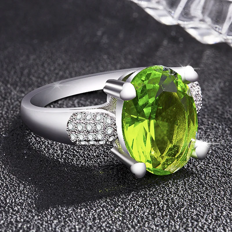 Charms Apple Green Gemstone Rings Top Brand Sterling Silver 925 Jewelry Ring Gifts For Women Party Wedding Rings Size 6 7 8 9 10