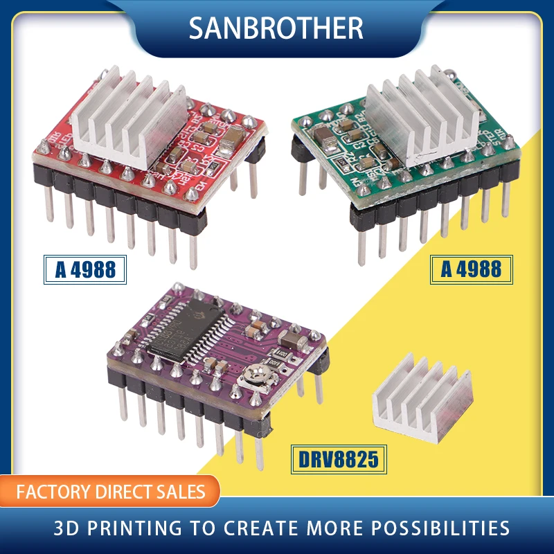 A4988 DRV8825 Stepper Motor Driver With Heat sink 3D Printer Parts  For SKR V1.3 1.4 GTR V1.0 RAMPS 1.4 1.6 MKS GEN V1.4 board