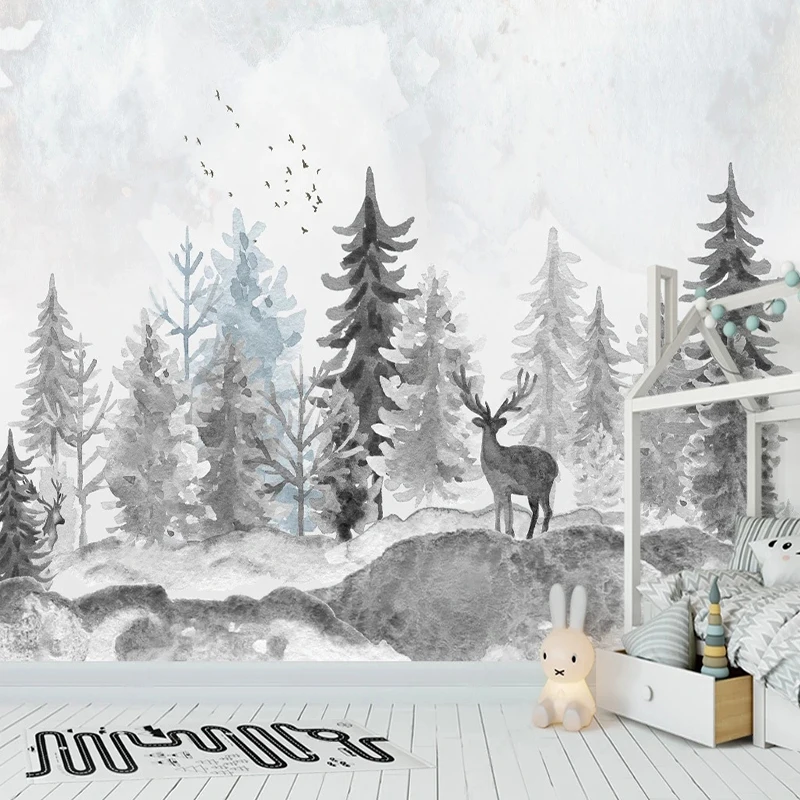 Birds In Flight Mural Wallpaper Modern 3D Black And White Landscape Tree Elk Background Wall Poster Children's TV Bedroom Fresco
