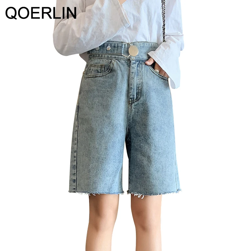 

Женские джинсовые шорты с широкими штанинами QOERLIN, летние пляжные джинсовые шорты с карманами, женские повседневные шорты с высокой талией, большие размеры 4XL