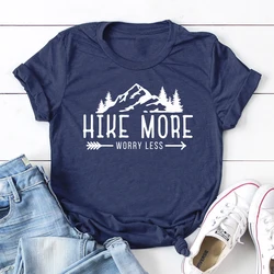 Hike More Worry Less T-shirt Casual Unisex Short Sleeve Graphic Hiking Outdoors Tees Tops Funny Women Summer Camping Tshirt