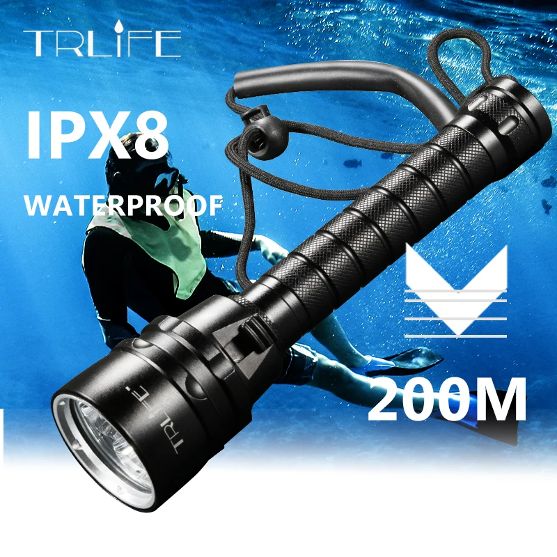 Linterna de buceo profesional subacuática, 200m, resistente al agua, 3T6, 5L2, IPX-8 de luces, 100%