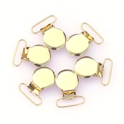 10Pcs Gold Round Shape Pacifier Suspender Clips Baby Pacifier Holder Crafts With Plastic Insert for 25mm Ribbon