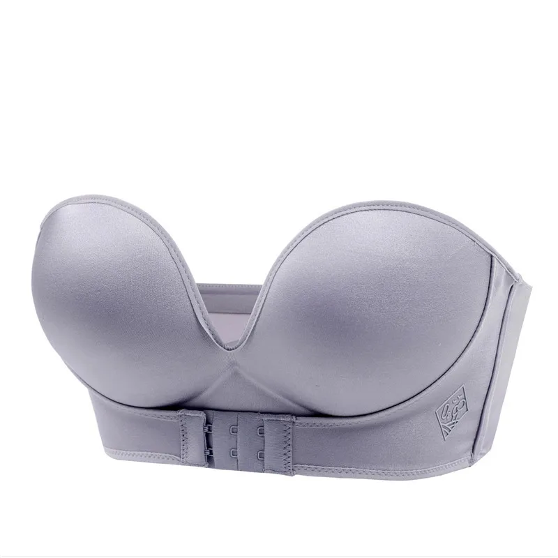 1/2 Cup Push Up Bra Front and Behind Buckle Underwear Women Sexy Deep V Strapless Stealth Brassiere Wire Free Thicken Lingerie view 4