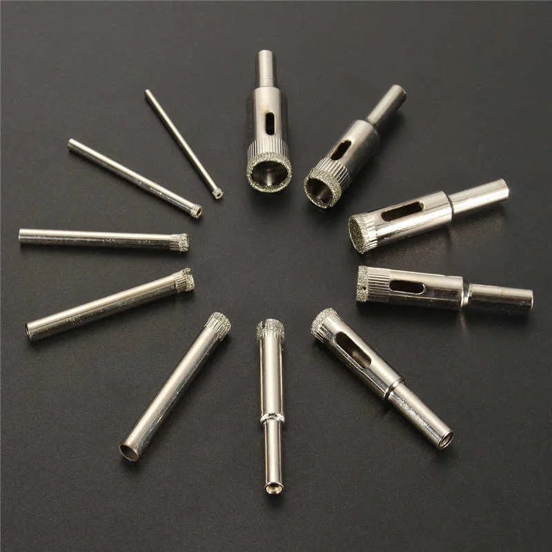 11 pz/set Set di punte da trapano per sega a tazza con rivestimento diamantato strumenti per piastrelle set di vetro di marmo