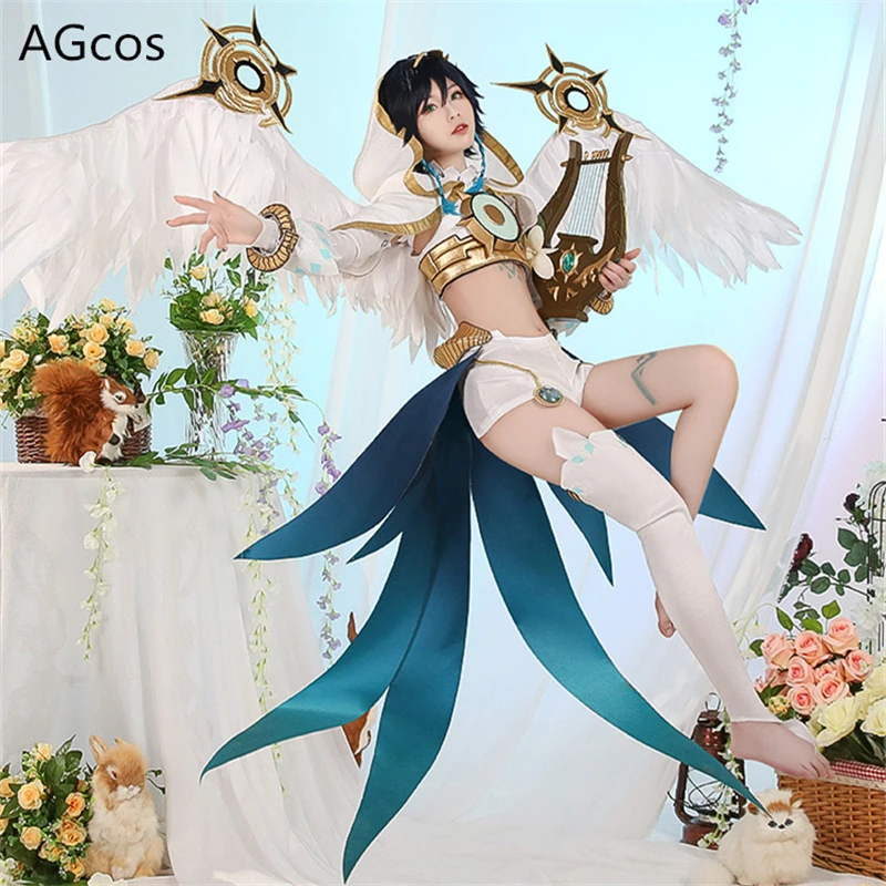 AGCOS Game Genshin Impact Cosplay Barbatos Venti Comic Version Cosplay Costume Woman Christmas Gift Outfits Clothes Top+Shorts