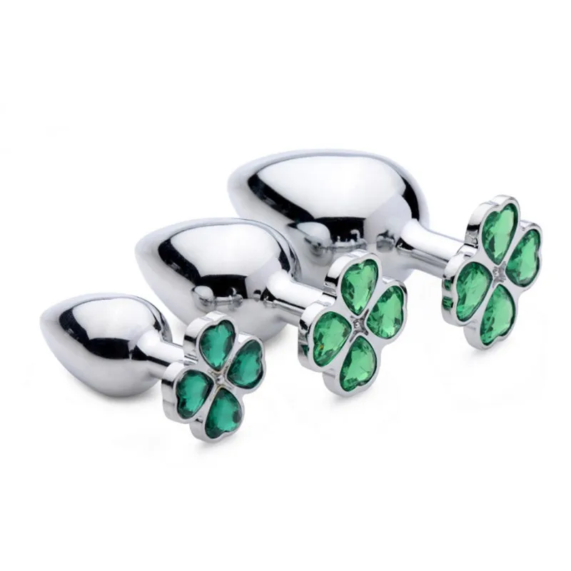 BEEGER 	 Lucky Clover Gem Anal Plug,S/M/L Size Four Leaf Clover Stainless Steel Crystal Jewelry Anal Butt Plugs