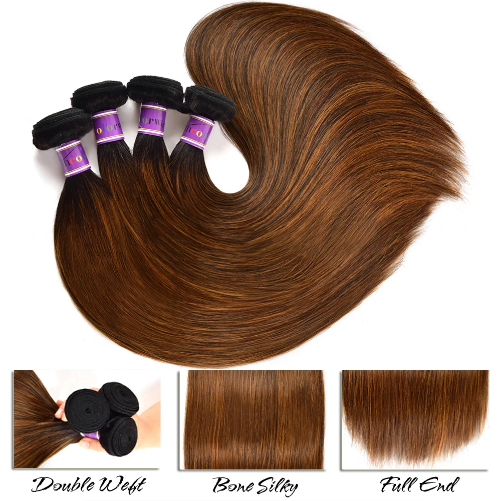 Bronde Human Hair Bundles Bone Straight 1/3/4 Bundles Deals Chocolate Brown Balayage Human Hair Weave Extensions 8