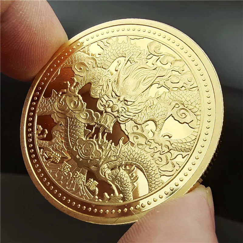 New Dragon Gold Coin Commemorative China Mascot Dragon Gold Plated Coins Collectibles Art Challenge Medal New Year GIFTS