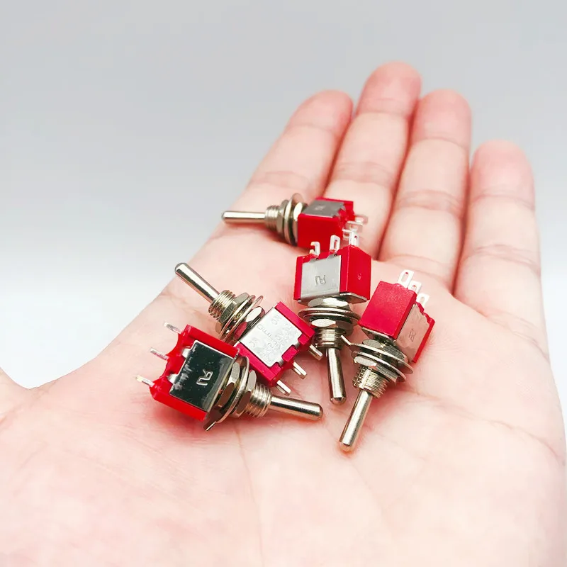 Mini interruptores de palanca de reajuste automático, accesorio rojo de 3 pines, 6mm, 2/3 posiciones, ON-(ON)DPDT, 6A/125V 3A/250V AC MTS-112, 1/5