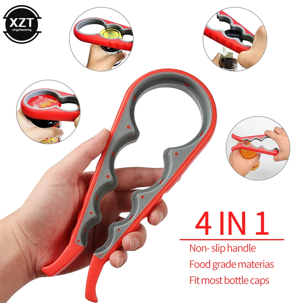 Plastic 4 In 1 Lid Jar Opener Screw Cap Can Opener Multi Purpose Can Non-slip Bottle Lid Tool Grip Wrench Bottle Kitchen Gadgets