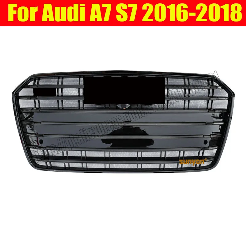 s7 style honeycomb mesh grill for audi a7 s7 2016 16 2017 17 2018 18 shiny Black ABS front bumper hood racing grid