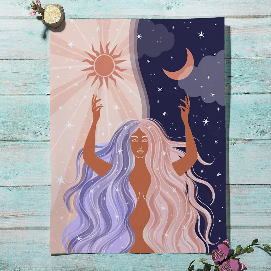 Star Moon Summer Sun Goddess Earth Mother Nordic Poster Abstract Wall Art Print Canvas Painting Decor Pictures For Living Room - Image 4
