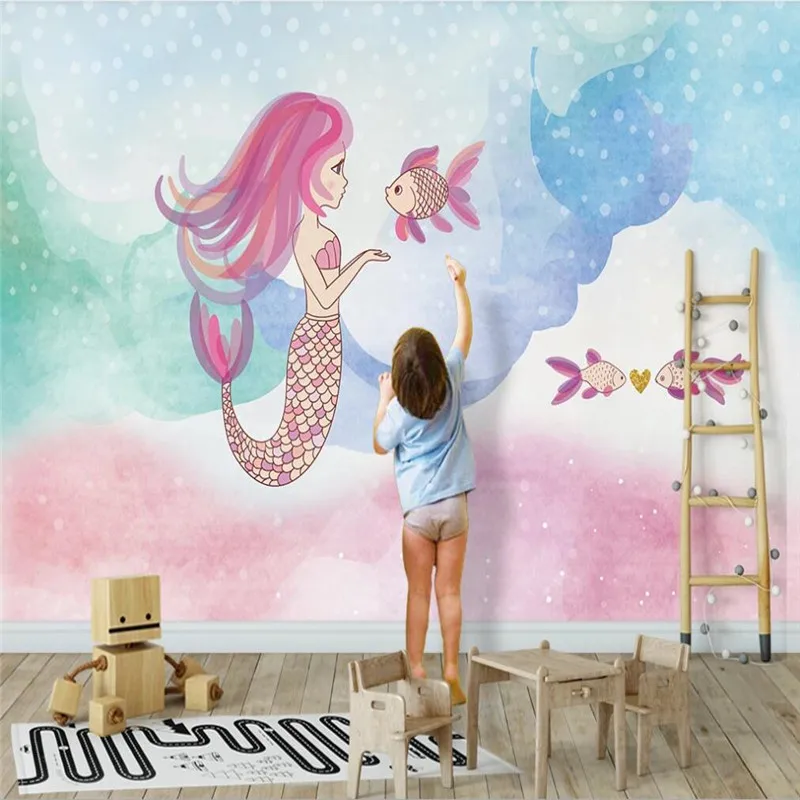 Custom wallpaper underwater world mermaid children's room background wall-high-grade waterproof material