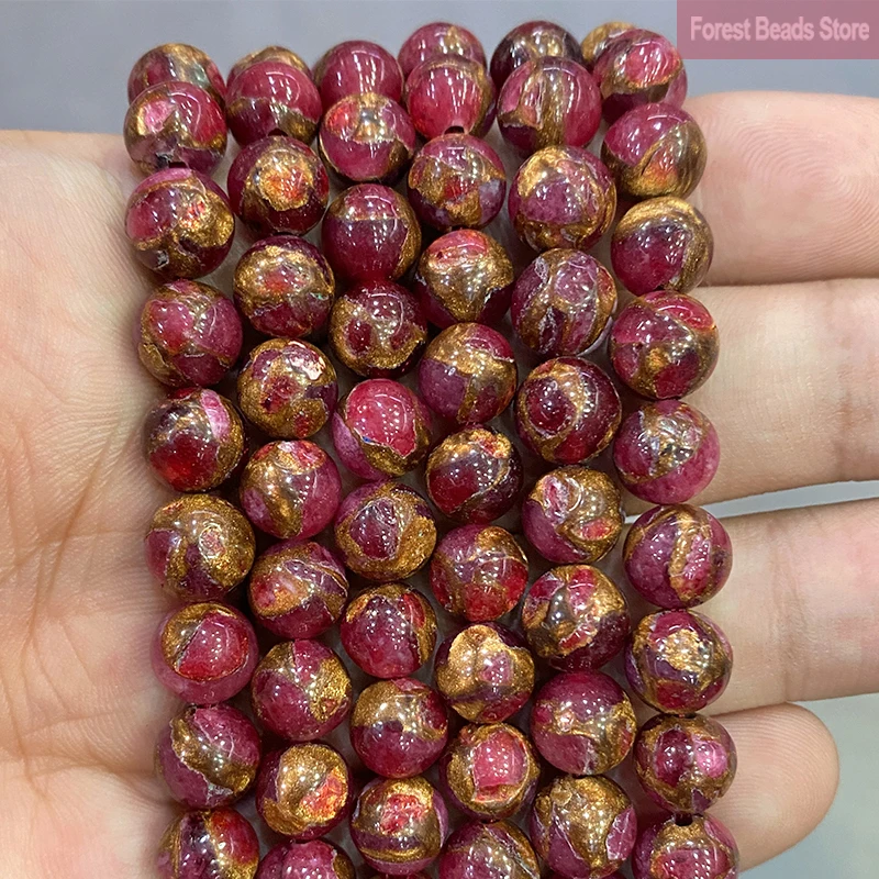 Natural Golden Stripe Red Cloisonne Stone Loose Round Beads 15\