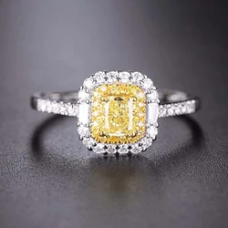 Ekopdee 2021 New Fashion Vintage Big Zircon Rings For Women Girls Yellow Square Cubic Ziconia Ring Bride Wedding Jewelry Gift