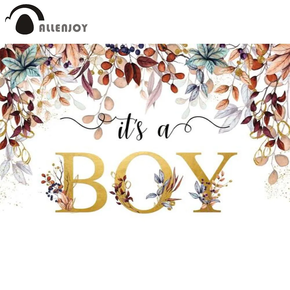 Allenjoy Baby Shower Gender Reveal Party Boy Birthday Background Leaves Gold Dots Newborn Photography Props Photophone Backdrop