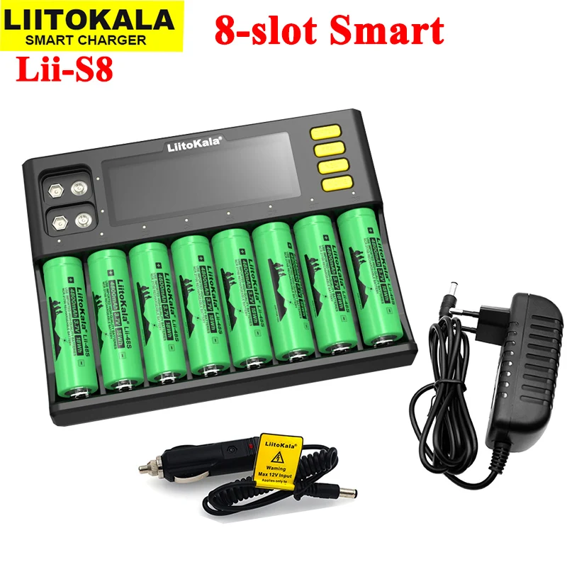 

NEW LiitoKala Lii-S8 Battery Charger Li-ion 3.7V NiMH 1.2V Li-FePO4 3.2V IMR 3.8V Charger for 18650 26650 21700 26700 AA AAA