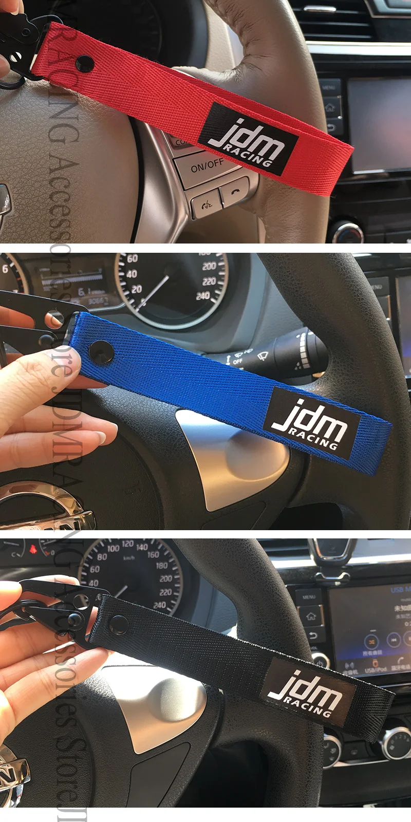 Trendige Auto-Schlüsselanhänger mit Nylonband, Blauem Gurtband und Stahlfederclip, Schlüsselband-Accessoire – Detail 18