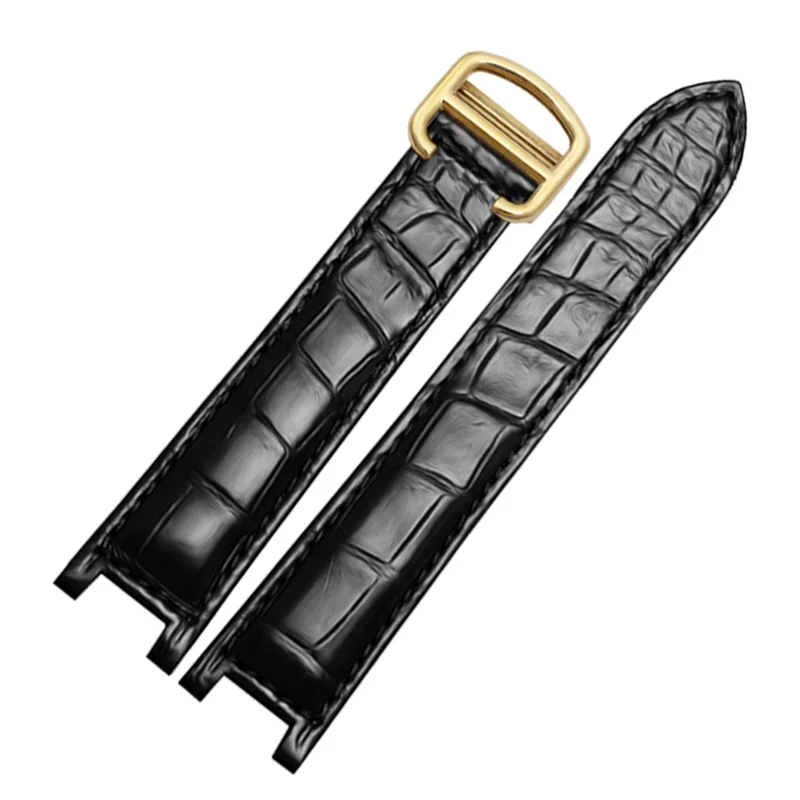 Crocodile leather watch strap Concave Mouth 18 20mm Brown/Black Calfskin Strap with Folding buckle For Cartier PASHA Watch