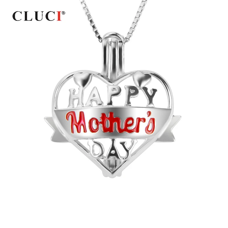 CLUCI 925 Sterling Silver Happy Mother's Day Cage Pendant Jewelry Gift for Mother Silver 925 Heart Shaped Pearl Locket SC238SB