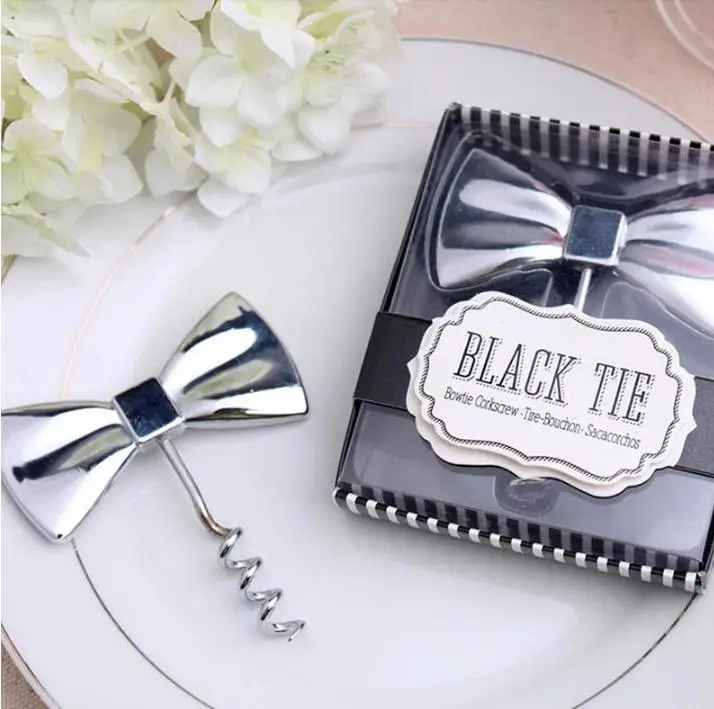 

100pcs Black Tie Design Red Wine Bottle Opener Bow Tie Corkscrew Groomsmen Wedding Gift Favors SN1963