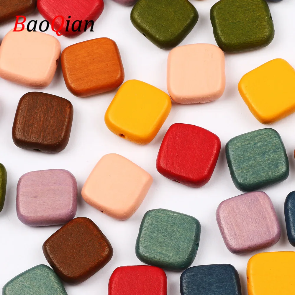 10pcs 16mm Multicolor Natural Wood Beads Wooden Square Loose Spacing Beads Jewelry Making Diy Necklace Bracelet Accessories