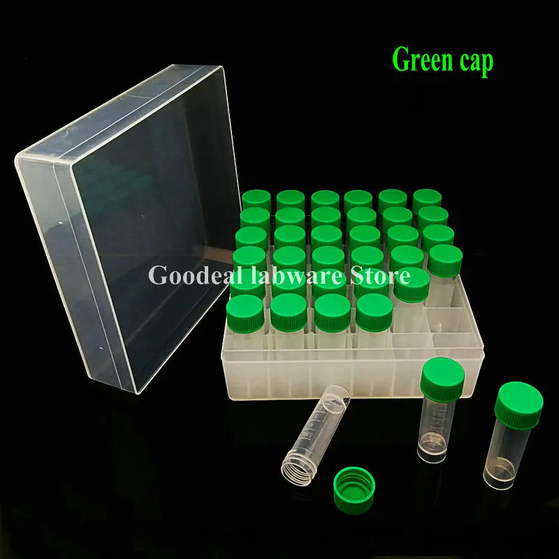 36pcs Plastic 5ml Cryovial With Colored Screw Cap+ 1pcs 36 Vents plastic Freezing Tube Storage Box for experiment