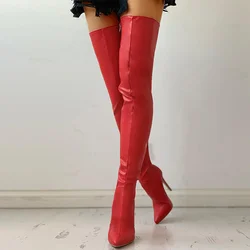 Women's Knee High Boots Black Sexy High Heels 2021 New Thigh High Boots Autumn Leather Boots Women Shoes Increase Size 43