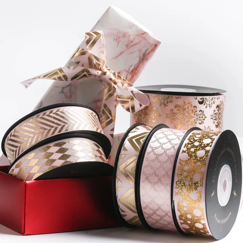 5 Yards Bronzing Ribbon DIY Bow Hair Accessories Material Flowers Cake Gift Box Packaging Ribbon Wedding Supplies