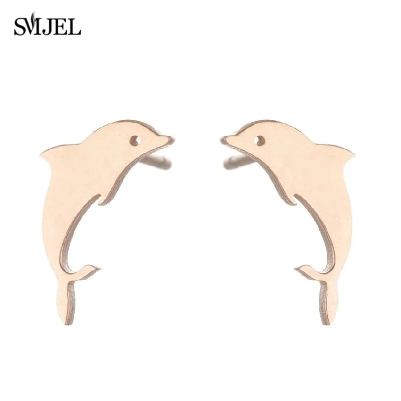 Cute Stainless Steel Fish Earrings For Women Girl\'s Vintage Gold Color Animal Shark Dolphin Fish Tail Earring Jewelry Gift
