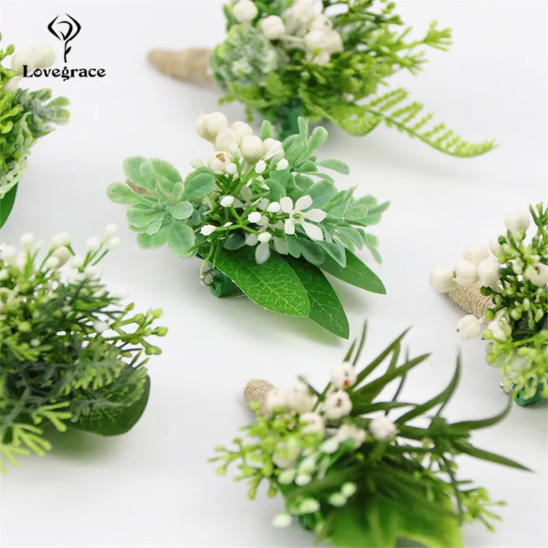 Grün Gefälschte Anlage Männer Boutonniere Hochzeit Corsage Handgelenk Corsage Armband Brautjungfern Blume Hochzeit Brosche Bräutigam Blume Im Knopfloch Pin