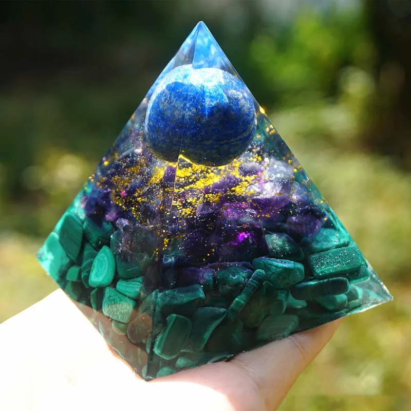 Green Malachite & lapis lazuli Quartz Orgone Pyramid 60MM Crystal Gravel Reiki Energy Healing Chakra Meditation