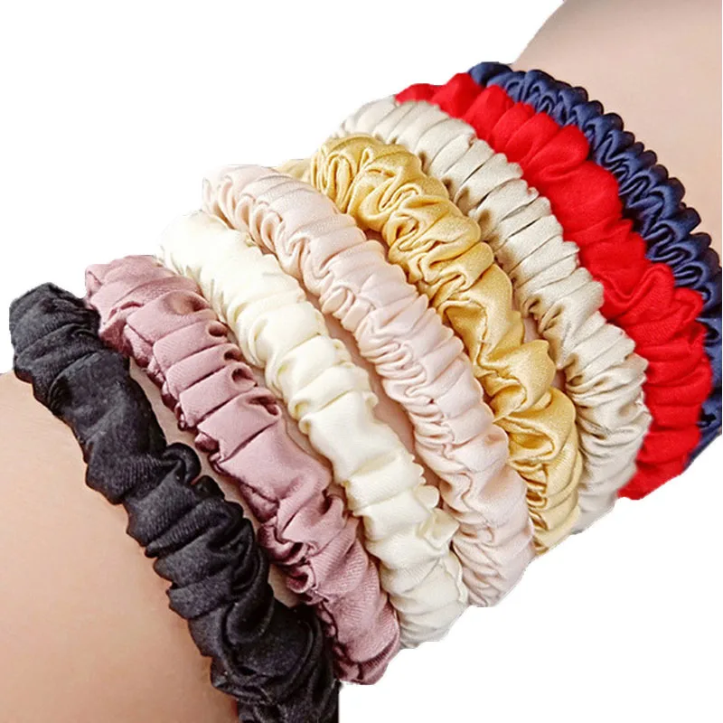 Silk Hair Scrunchie for Women and Girls, Elastic Hair Tie, Silky Headband, 100% Silk, Hair Accessories, 1cm, 6Pcs