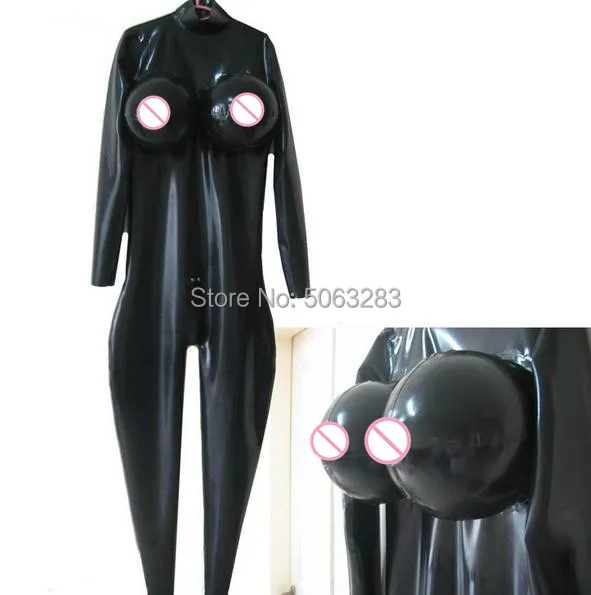 

Sexy MEN Latex Catsuit Inflatable Sharp breast Rubber jumpsuit zentai overall bodystocking tights Unitard plus size XXXL