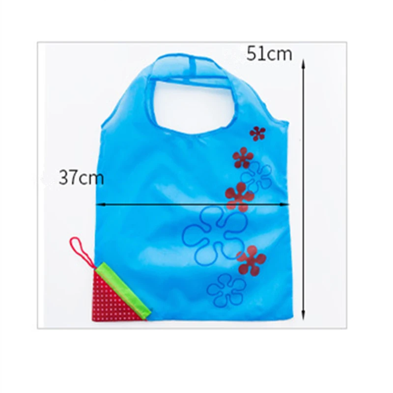 Creative Green Convenient Large Capacity Storage Printed Flower Bags Foldable Strawberry Reusable Nylon Grocery Shopping Bag