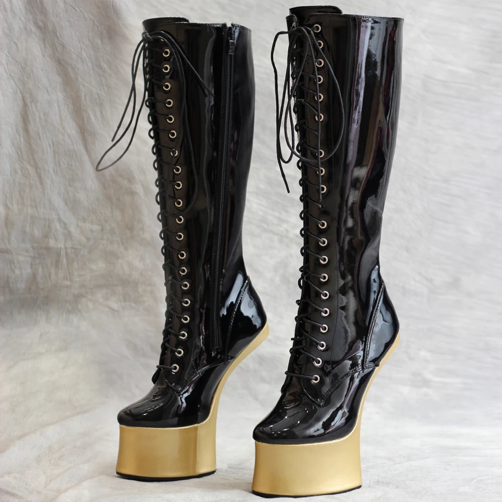 Jialuowei Nieuwe Ponyplay Stijl 7Inch Hoge Hak Platform Knie Hoge Fetish Laarzen Size36-46