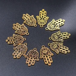 10pcs Antique Gold Color Hollow Hamsa Hand Charms Metal Pendant DIY Jewelry Supplies Handmade P28