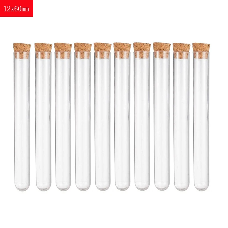 Tubo de ensayo de plástico transparente para laboratorio, Vial con Push-top, suministros de laboratorio escolar, 12x60 Mm, 10 unidades por paquete