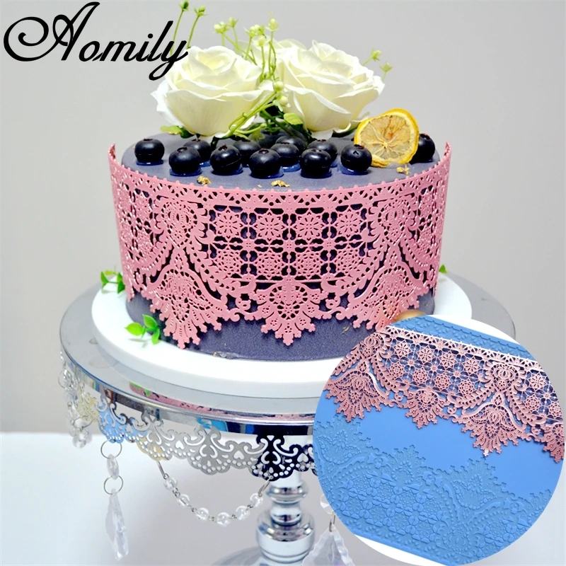 Aomily Double Lace Flower Pendant Shape Silicone Mold Wedding Cake Border Decoration Fondant Cake Surround Food Grade Baking Mat