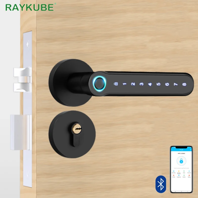 RAYKUBE T012 Smart Fingerprint Door Handle TTlock Keyless Smart Digital Door Lock Electronic Door Lock Iron Door Wooden Door