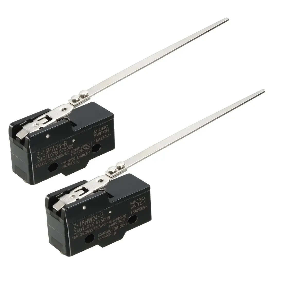 

UXCELL 2Pcs Z-15HW24-B Micro Limit Switch 1NO + 1NC Long Steel Wire Lever Type Micro Action Switches for AC DC Control Circuits