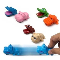 Mini puxar para trás carros plástico bonito dos desenhos animados anime crocodilo hipopótamo cão vicioso design rodas relógio carro engraçado para crianças meninos