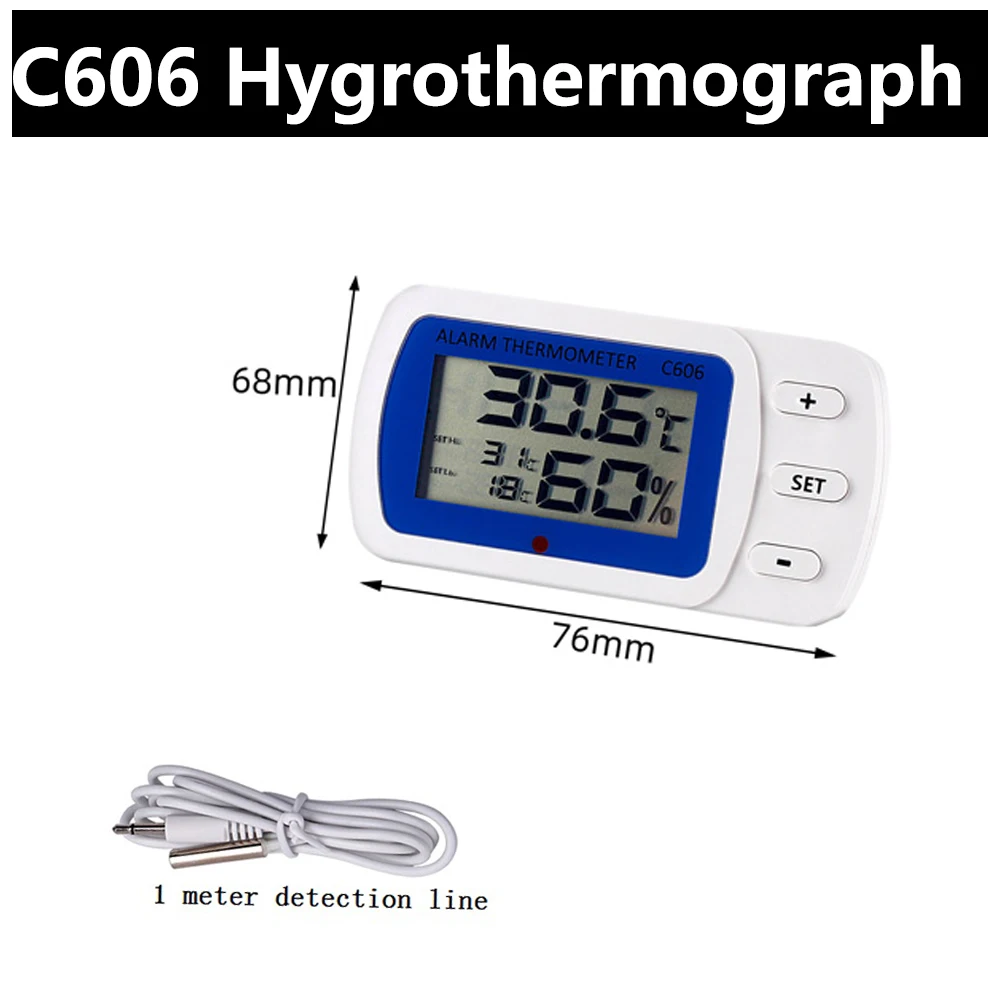 Digital Hygrometer Thermo Mini Convenient Refrigerator Thermometer Hygrometer  Large LCD Display Magnet Hook  With Probe  C606