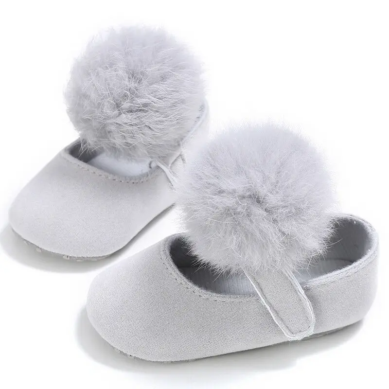 Newborn Infant Baby Girls High Crib Shoes Cotton Pom Pom Ball Princess Toddler Soft Sole Shoes Prewalker Anti-slip Sneaker