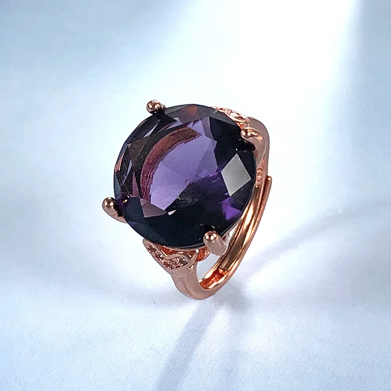 Retro Ring 925 Silver Jewelry with Oval Amethyst Zircon Gemstone Rose Gold Color Open Finger Rings for Women Wedding Party Gift